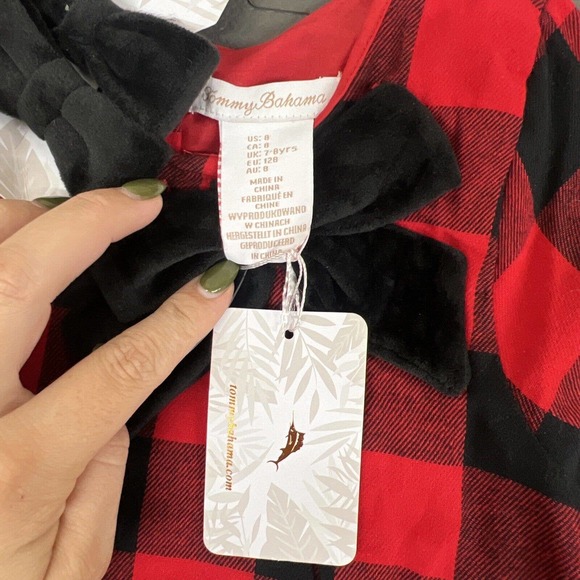 NWT Tommy Bahama red black buffalo plaid Tunic Top girl sz 8 & Hair Bows Charity - Picture 4 of 8